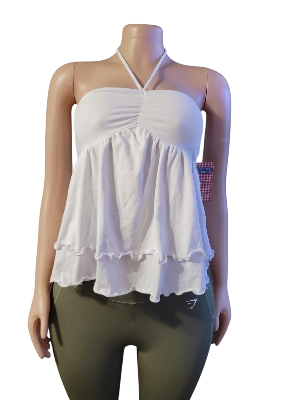 Women’s White Halter Ruffle Tiered Babydoll Top